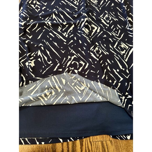 LAUREN RALPH LAUREN Navy Blue White Geometric Size 12 Long‎ Sleeved Lined Dress - Picture 7 of 9